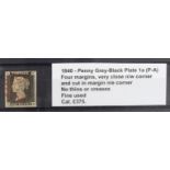 GB - 1840 Penny Grey-Black Plate 1a (P-A) four margins, very close n/w corner and cut in margin n/