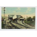 Railway station postcard. Bournemouth Central Station Dorset, interior with steam train leaving,