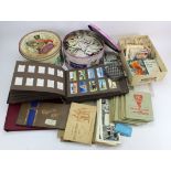 Crate containing large quantity of sets, parts sets & odds, contained in tins, box, tray & albums (