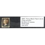 GB - 1840 Penny Black Plate 6 (A-H) three margins, no thins or creases, good used, cat £375