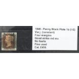 GB - 1840 Penny Black Plate 1b (I-E) var.j. (constant) four margins, good strike Red MX, no