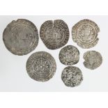 Edward III silver coins of London (7): Groat series E S.1567 Fine; Halfgroat series C D.1574 split