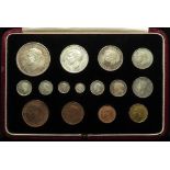 Proof Set 1937 (15 coins) Crown to Farthing, including Maundy Set; nFDC, with original case.