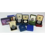 GB Silver Proof Crowns (13) 1972 x2, 77, 80, 81, 90 x3, 93, 96, 98, 2000 "Queen Mother" & 2002 "