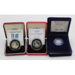 GB Royal Mint silver proof piedforts (4): 20p 1982 x2, 50p 1997, and 50p 2000 (Libraries), aFDC,