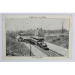 Railway station postcard. Billericay Essex, interior with steam train at platform, postally used