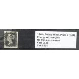 GB - 1840 Penny Black Plate 9 (G-K) four good margins, no thins or creases, fine used, cat £625