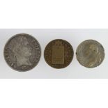 France (3): Napoleon silver 5 Francs An 11 A, GF; bronze 12 Deniers 1792T GF, and 1 Sol An11/