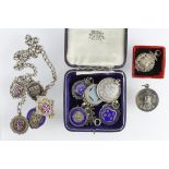 Fobs (12) silver early 20thC, mostly sporting, plus a Scouting medallion Baden Powell Visit to