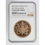 Five Sovereigns 2022 gold Proof Piedfort. NGC slabbed as PF69 Ultra Cameo