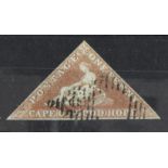 Cape of Good Hope 1853 1d brown-red on blued paper, a fine used example, with margins all round,