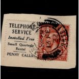 GB - KGV 1½d stamp ex booklet with Telephone Service printed label attached, Parkstone Dorset