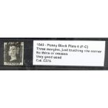 GB - 1840 Penny Black Plate 6 (F-C) three margins, just touching n/w corner, no thins or creases,