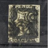 GB - 1840 Penny Black Plate 6 (P-A), four margins, no thins or creases, fine used with black MX,