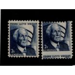 USA misplaced perforation error vertical shift 1965 Prominent Americans 2c stamp (Frank Lloyd