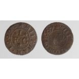 Tokens, 17thC Norfolk (2): Creak South Will Swallow Farthing W22 porous VG, and Mileham Francis