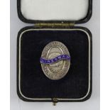 Football League Linesman 1933 England v Ireland badge, silver hallmarked by Vaughtons, in original