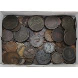 GB & World copper & bronze coins and tokens, 17th-20thC, large quantity in a box, mixed grade.