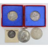 British Commemorative Medals (5): GV 1935 Jubilee Royal Mint small silver medals x2 in boxes of