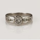 Platinum diamond solitaire ring, set with one round brilliant cut diamond approx 0.66ct, estimated