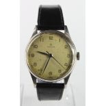 Gents stainless steel cased Omega wristwatch circa 1944. working when catalogued on an later leather