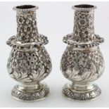 Tiffany & Co. highly decorated pair of silver flower/spill vases, prob. Late Victorian, both