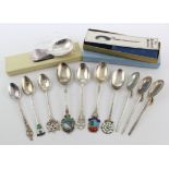 Mixed lot of silver spoons comprising seven commemorative spoons, three reproduction Roman