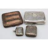 Four silver cigarette cases and vesta cases, weight 7.6oz. approx.