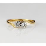 Yellow gold (tests 18ct) vintage Toi Et Moi ring, set with two round brilliant cut diamonds approx