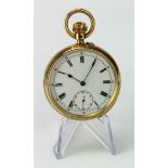 Gents 18ct cased open face pocket watch, hallmarked London 1902. The white dial with black roman