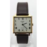 Gents 9ct cased Rotary manual wind wristwatch, hallmarked London 1968. The square 25mm x 25mm