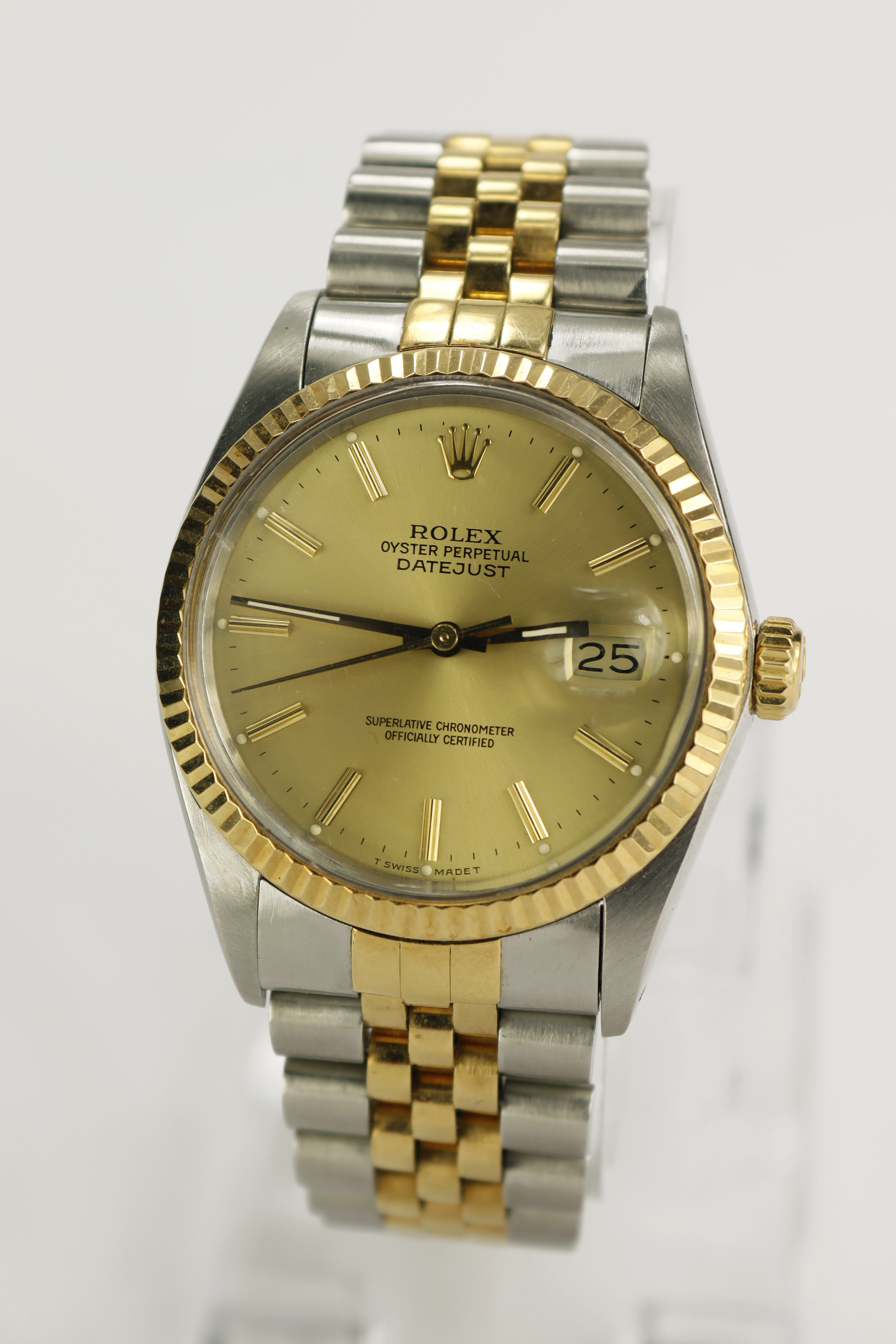 Gents stainless steel & 18ct gold Rolex datejust. Ref 16013. Working when catalogued and comes