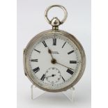 Gents silver cased open face pocket watch by H Samuel. Manchester. Hallmarked Birmingham 1909. The