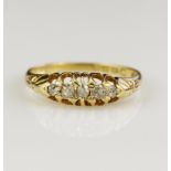 18ct yellow gold diamond five stone ring, set with five old cut graduating diamonds, total weight
