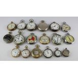 Assortment of mixed pocket watches, mainly gents base metal types but includes ladies 9ct cased