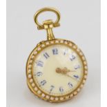 Yellow gold (tests 18ct) circa 1900s ladies Fob watch, the back set with one 2.8mm rose cut diamond,