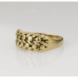 9ct yellow gold two row keeper ring, finger size L/M, weight 3.2g.