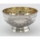 Victorian, silver-gilt decorated bowl engraved on the front to A.V.P. from F.H. Feb. 14, 1899;