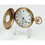 Gents 9ct cased half-hunter pocket watch, hallmarked Birmingham (date letter rubbed but