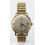 Gents 9ct cased Helvetia wristwatch circa 1964, the cream dial with gilt baton markers, date