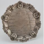 Silver tray presented to Captain W. Morris, hallmarked 'Chester 1915', diameter 20cm approx., weight