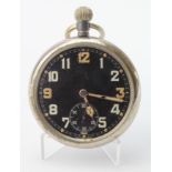 Gents military issue pocket watch, marked on the back "^GS/TP 085366". Approx 50mm dia Working