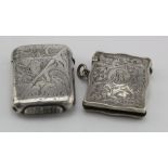 Two unusual silver vesta cases, one engraved with birds & foliage hallmarked S.M. (S. Mordan & Co