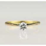 Yellow gold (tests 18ct) diamond solitaire ring, round brilliant cut approx 0.25ct, estimated colour