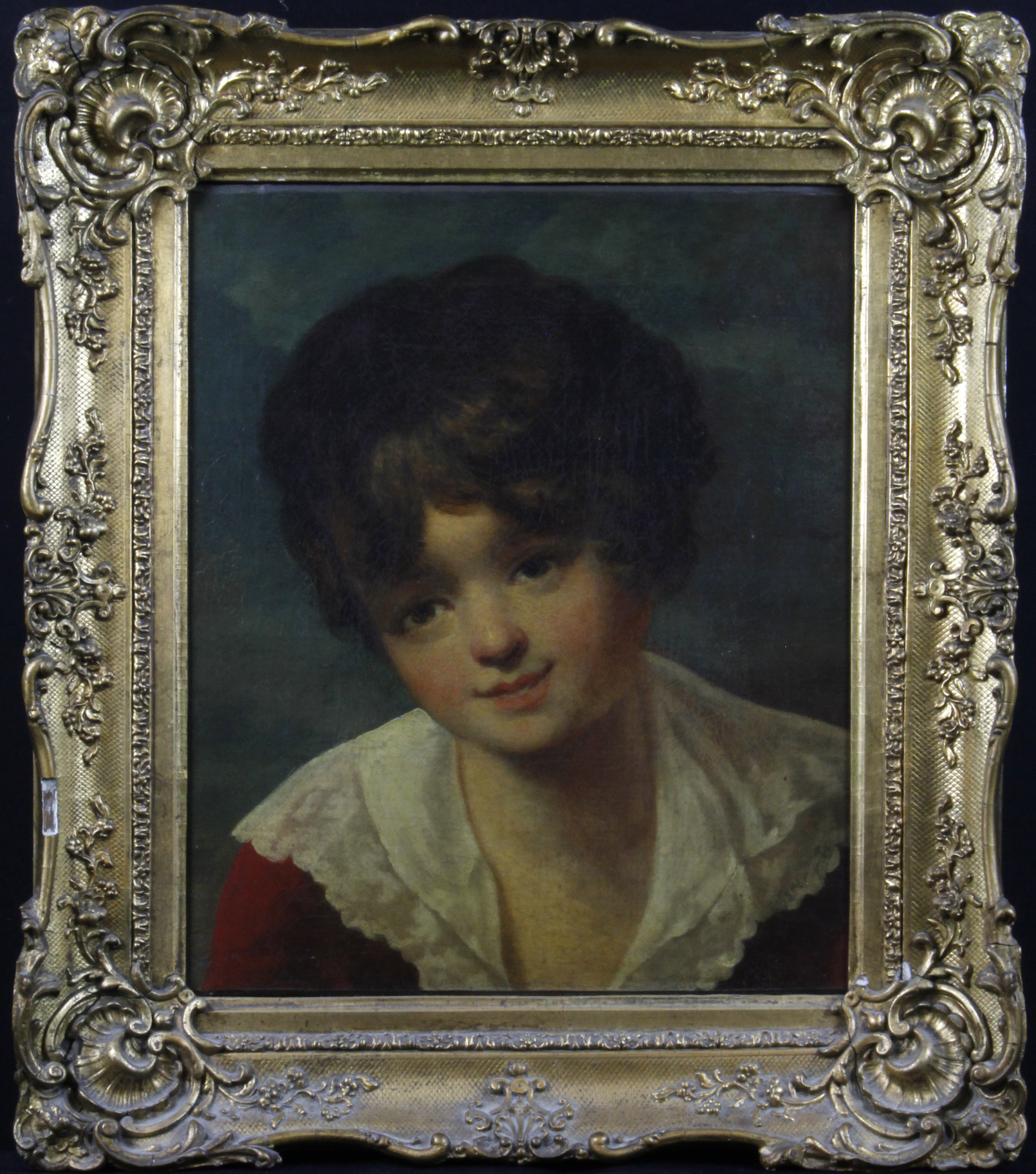 Oil on canvas. Artist unknown. 19th century portrait of a young boy. Unsigned. Canvas measures