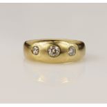 Yellow gold (tests 18ct) Victorian diamond gypsy ring, set with three graduating old cut diamonds,