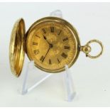 Mid-size 18ct cased full hunter pocket watch, hallmarked Chester 1853. The gilt dial with black