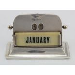 Silver desk calendar, hallmarked 'T.W, Birmingham 1921', complete and in working order (however