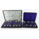 Spoons. Cased set of twelve silver apostle spoons (missing tongs), together with a cased set of