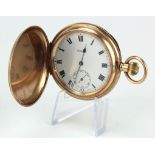 Gents 9ct cased full hunter pocket watch by Waltham. Hallmarked Chester 1919. The white dial with
